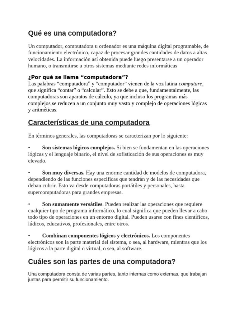 Guía completa sobre computadoras y sus partes | PDF | Hardware de la ...