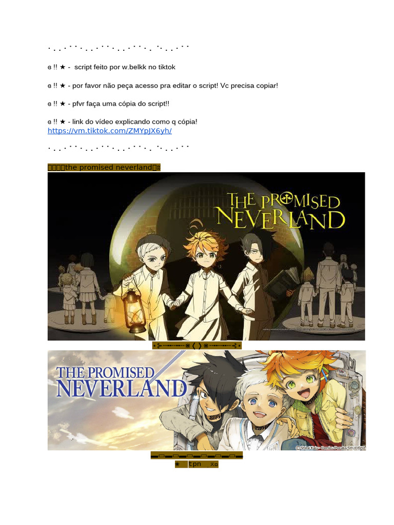 Script do TikTok: The Promised Neverland | PDF | Roupas