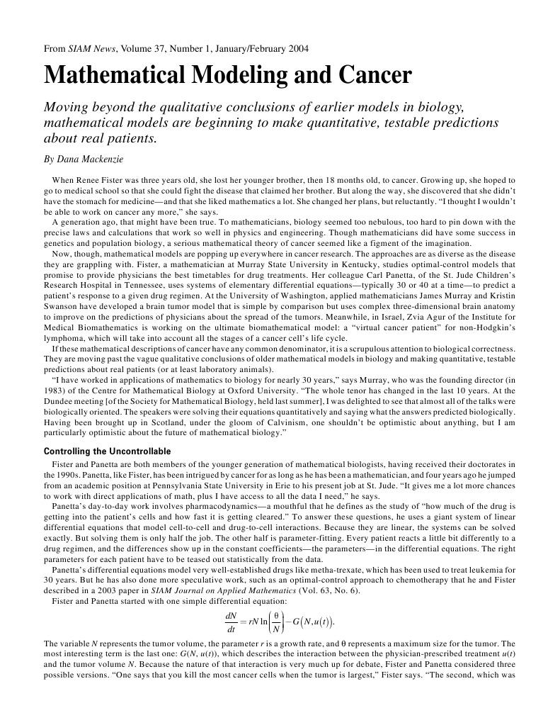 Mathematical Modeling and Cancer | PDF | Cancer | Equations