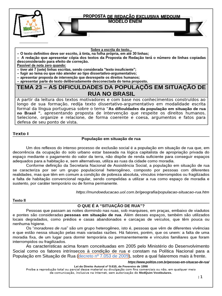 Dificuldades da População em Situação de Rua | PDF