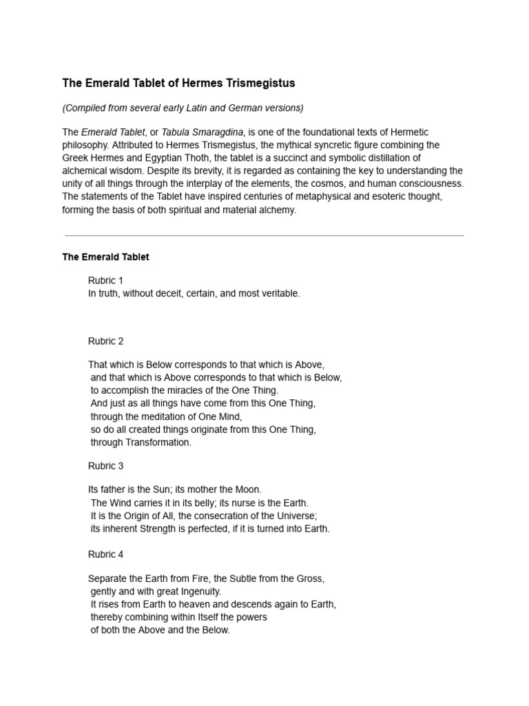Understanding the Emerald Tablet | PDF