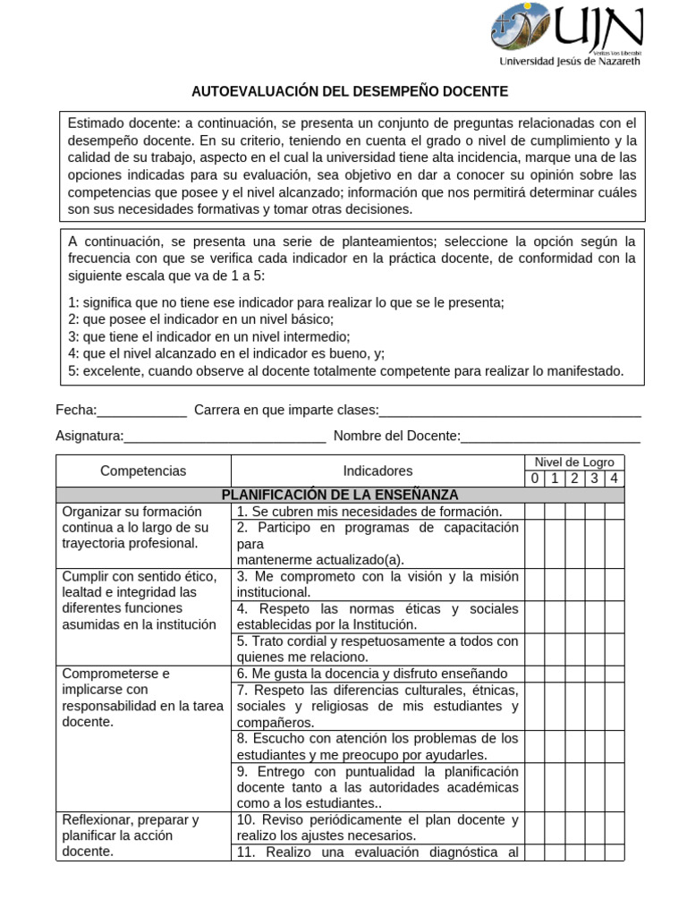 Autoevaluación del Desempeño Docente | PDF | Evaluación | Maestros