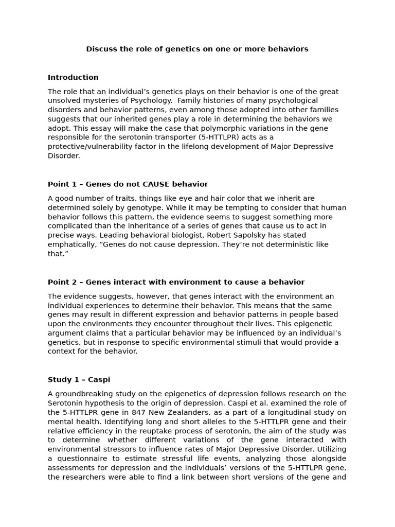 Discuss The Role of Genetics On One or More Behaviors | PDF | Major ...