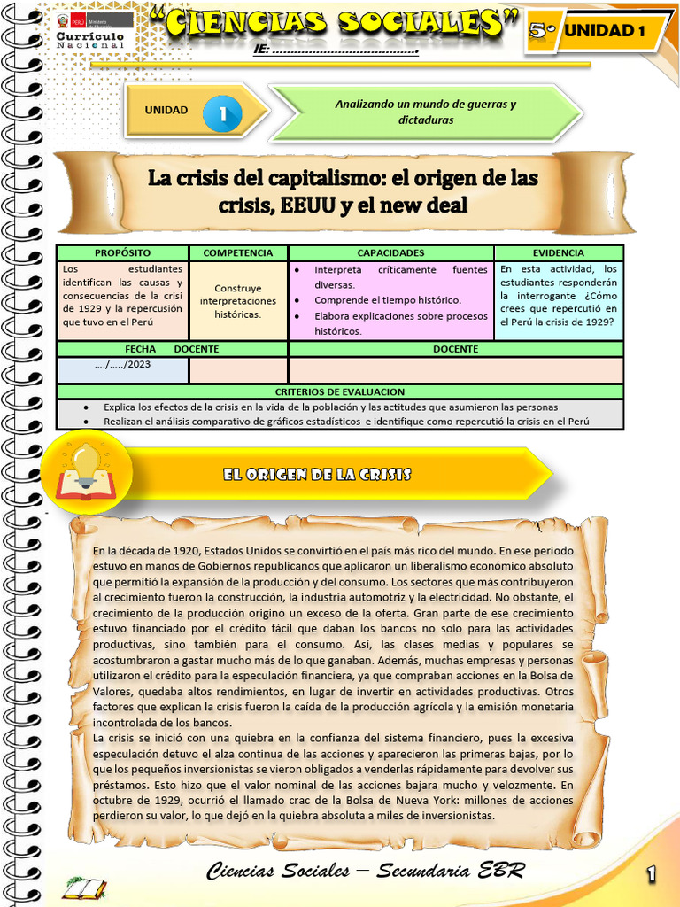 FICHA DE ACTIVIDAD CCSS 5°-SEMANA 2 | PDF | Bancos | Gran depresion