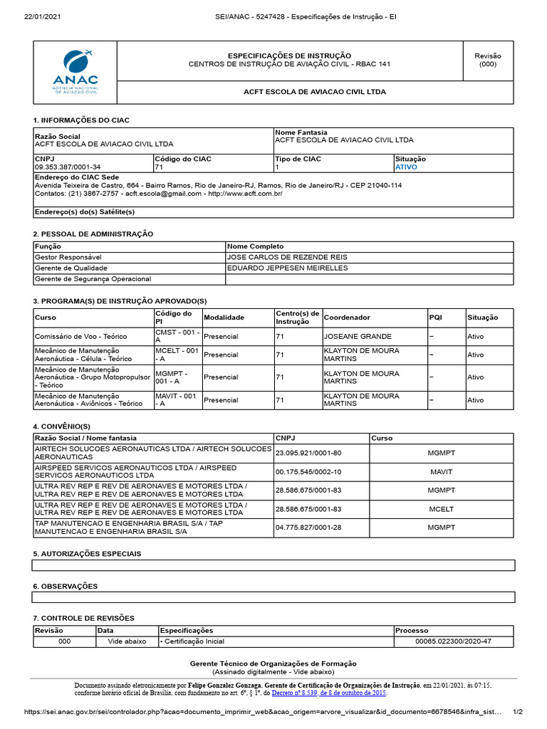 Especificações da ACFT Escola de Aviação | PDF | Transporte | Aviação
