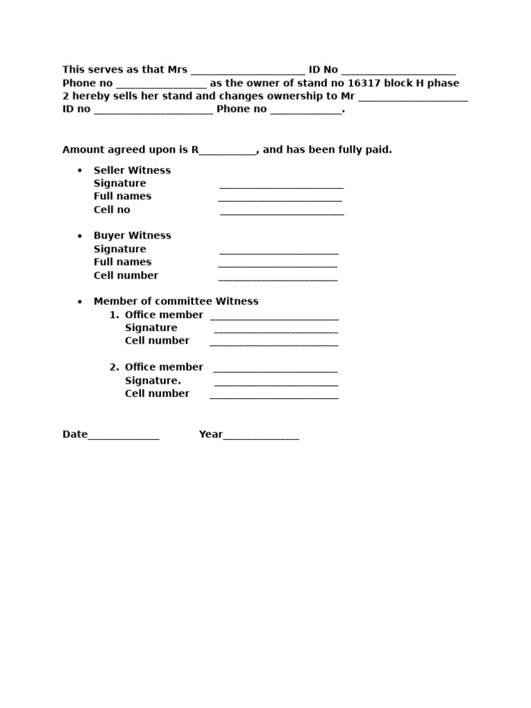 Stand Ownership Transfer Agreement | PDF