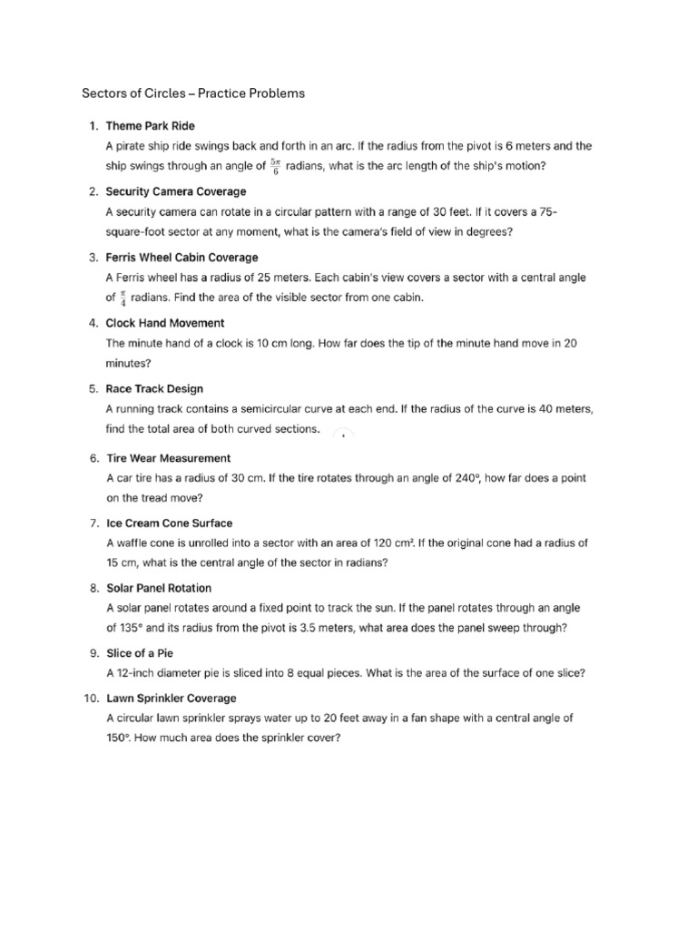 GEO - Sectors of Circles - Practice | PDF