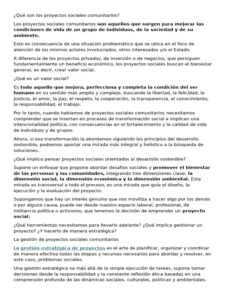 Proyectos Sociales Comunitarios Sostenibles | PDF | Sustentabilidad ...