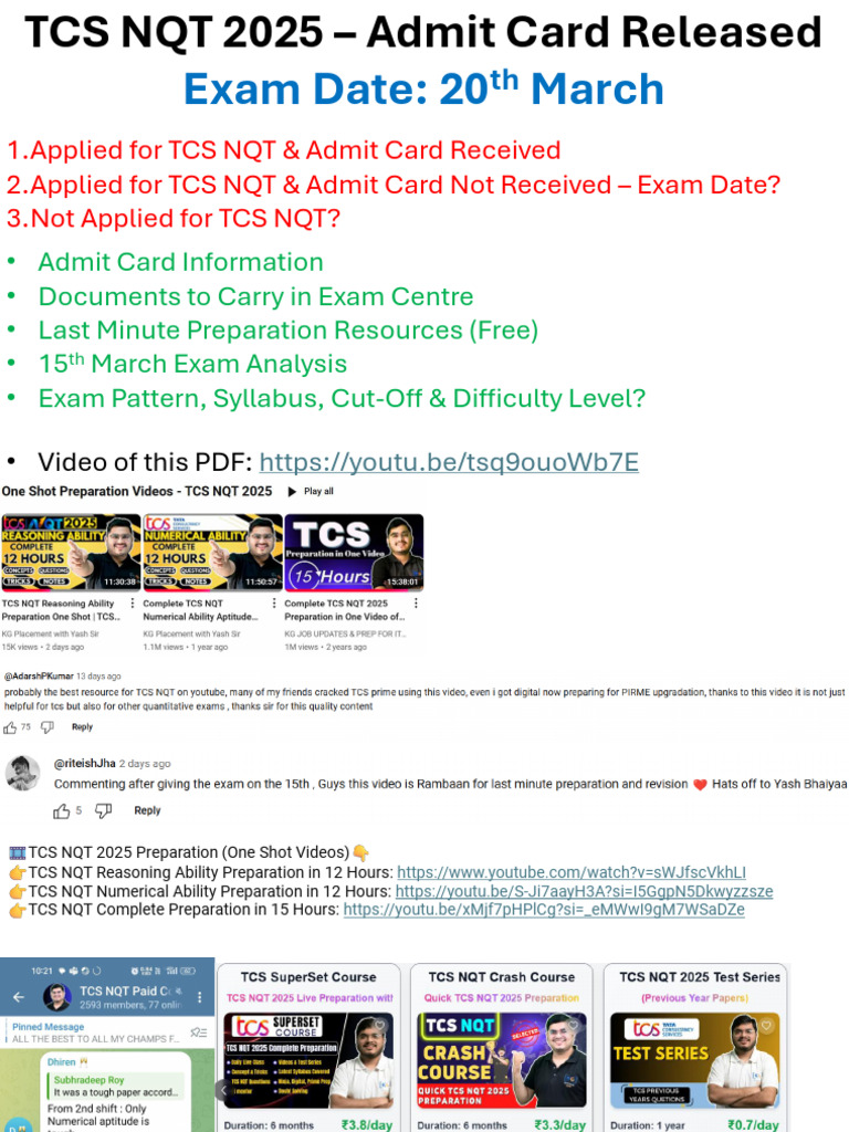 TCS NQT 2025 Admit Card Details | PDF | Reason | English Grammar