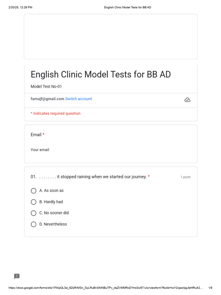 English Clinic Model Tests For BB AD | PDF