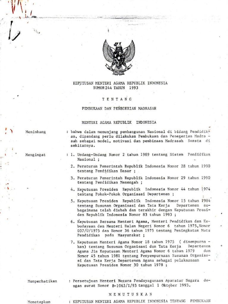 Kma No 244 Tahun 1993 TTG Pembukaan Dan Penegrian MTS N 13 Jakarta-1-3 ...