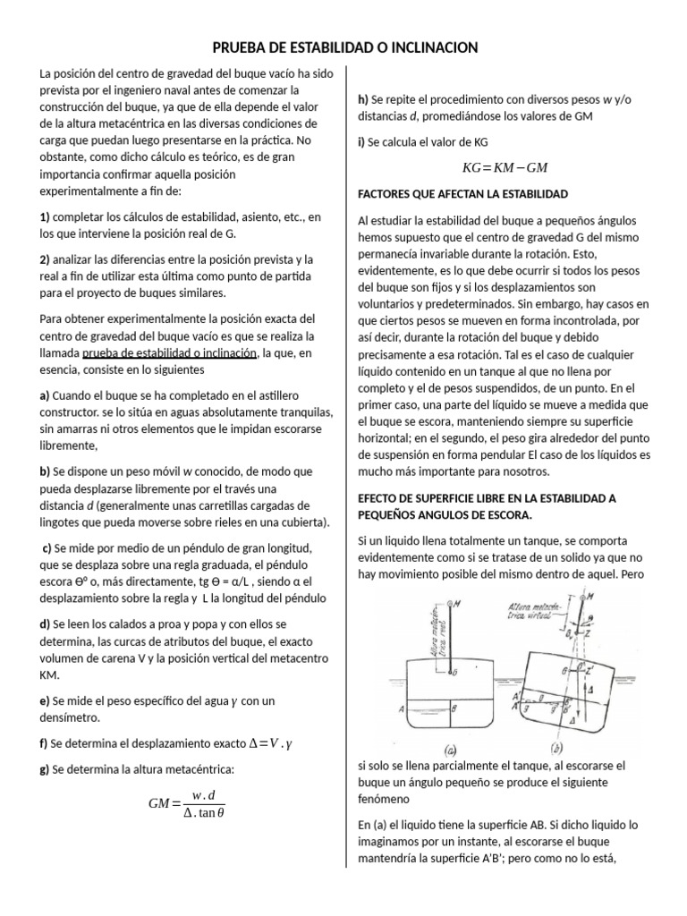 Prueba de estabilidad en buques vacíos | PDF