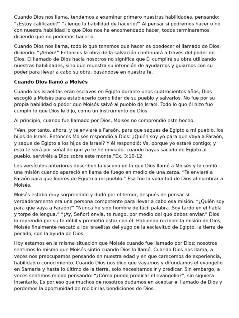 El Llamado de Dios y Nuestra Fe | PDF | Moisés | David