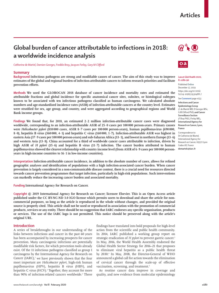 Global Burden of Cancer Attributable To Infections in 2018 - A ...