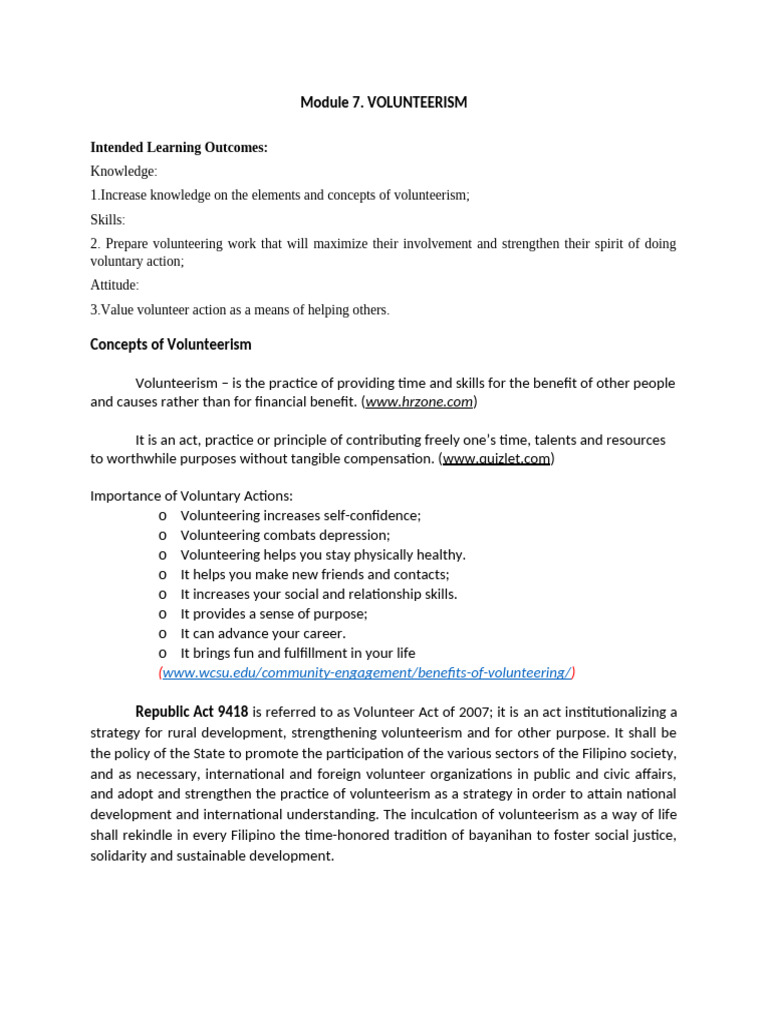 Promoting Volunteerism for Social Justice | PDF | Volunteering | Travel ...