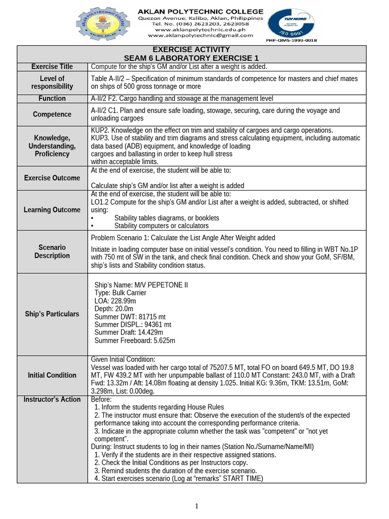 1-Seam 6 Assessment Actitvity 1 Prelim | PDF | Ships | Shipping