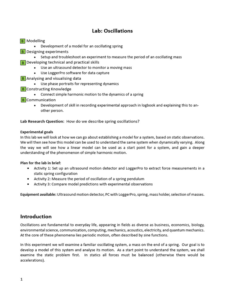 Spring Oscillations Lab Overview | PDF | Oscillation | Force