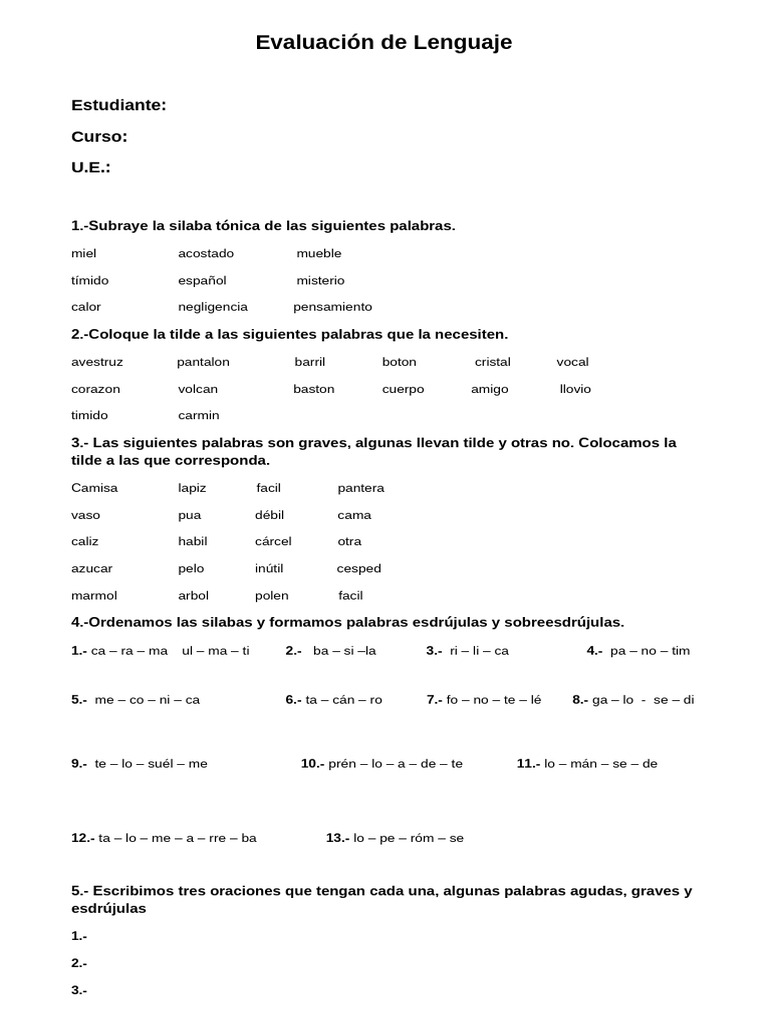 Evaluación de Lenguaje y Ortografía | PDF | Voz humana | Lingüística