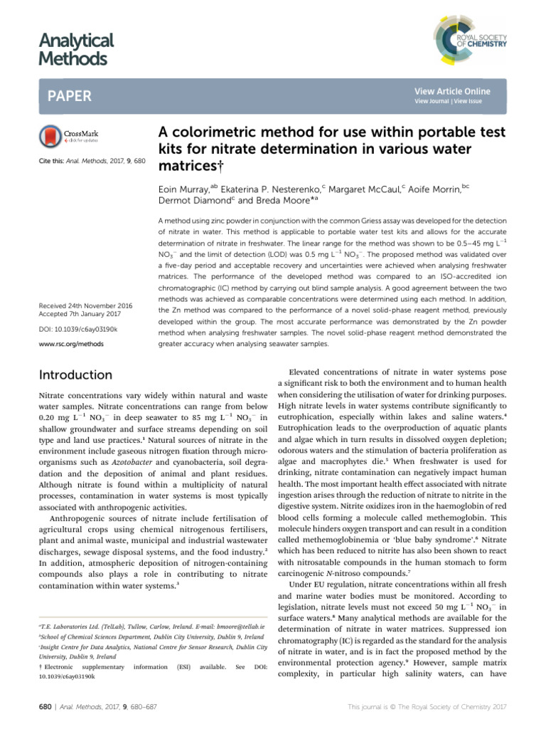 Portable Nitrate Detection in Water | PDF | Nitrate | Eutrophication
