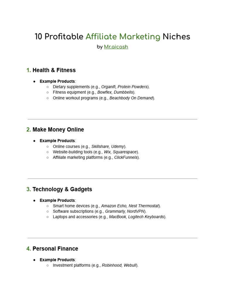 Top 10 Affiliate Marketing Niches | PDF | Video Game Hardware