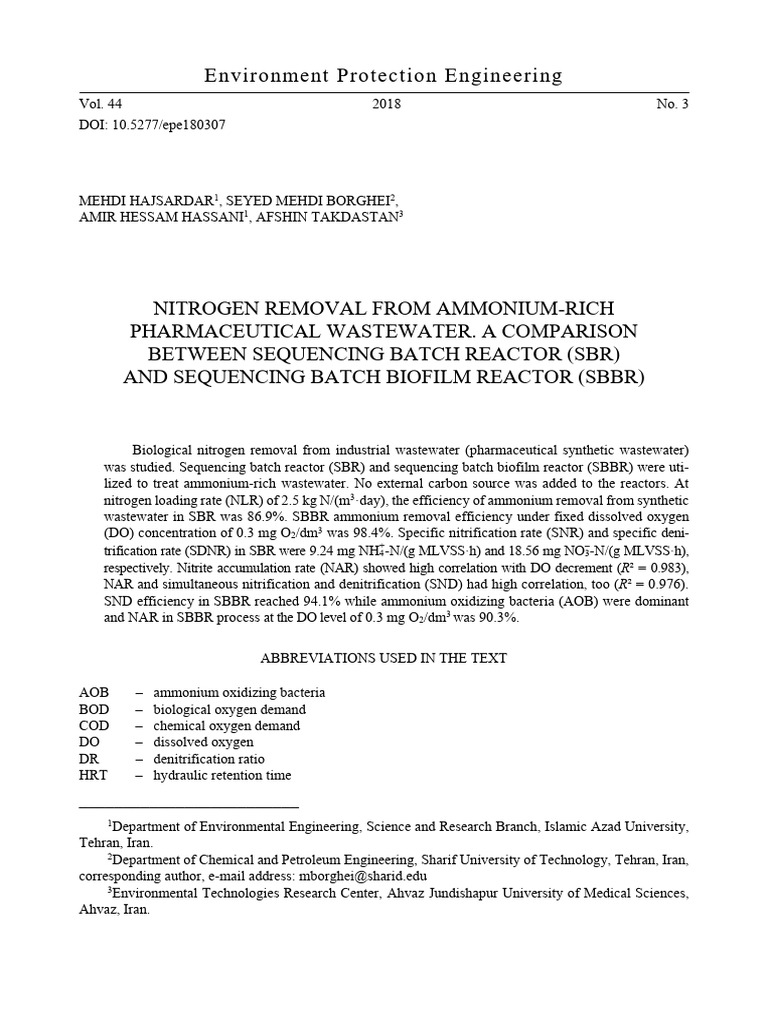 Nitrogen Removal in Pharmaceutical Wastewater | PDF | Nitrate | Sewage ...