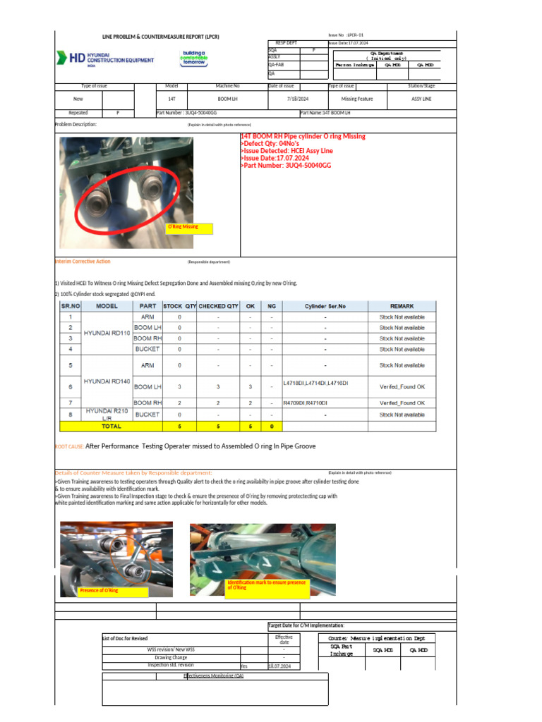 O-Ring Missing Issue & Solutions Report | PDF