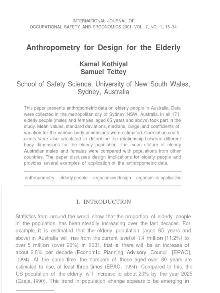 Anthropometry For Design For The Elderly | PDF | Anthropometry | Chair