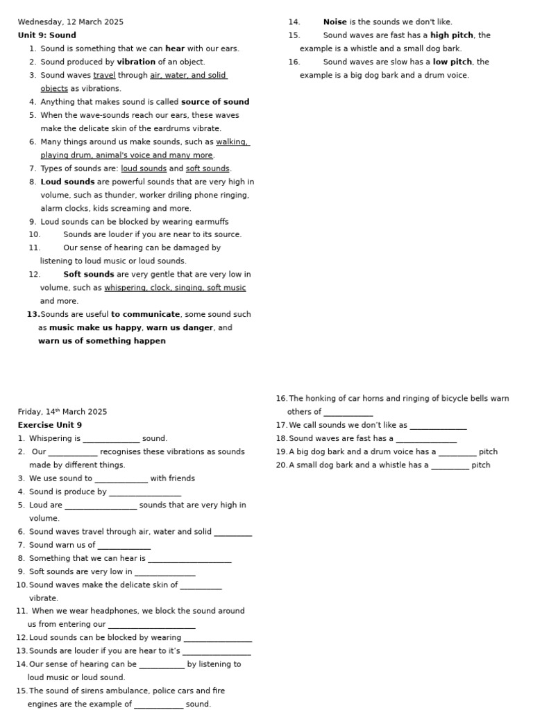 Science Catatan Unit 9 SOUND | PDF | Sound | Sound Production