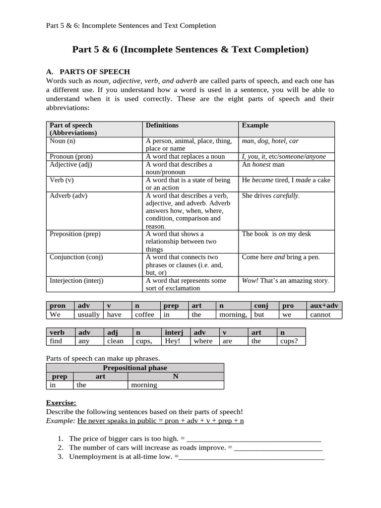 Parts of Speech and Sentence Structure Guide | PDF | Verb | Plural