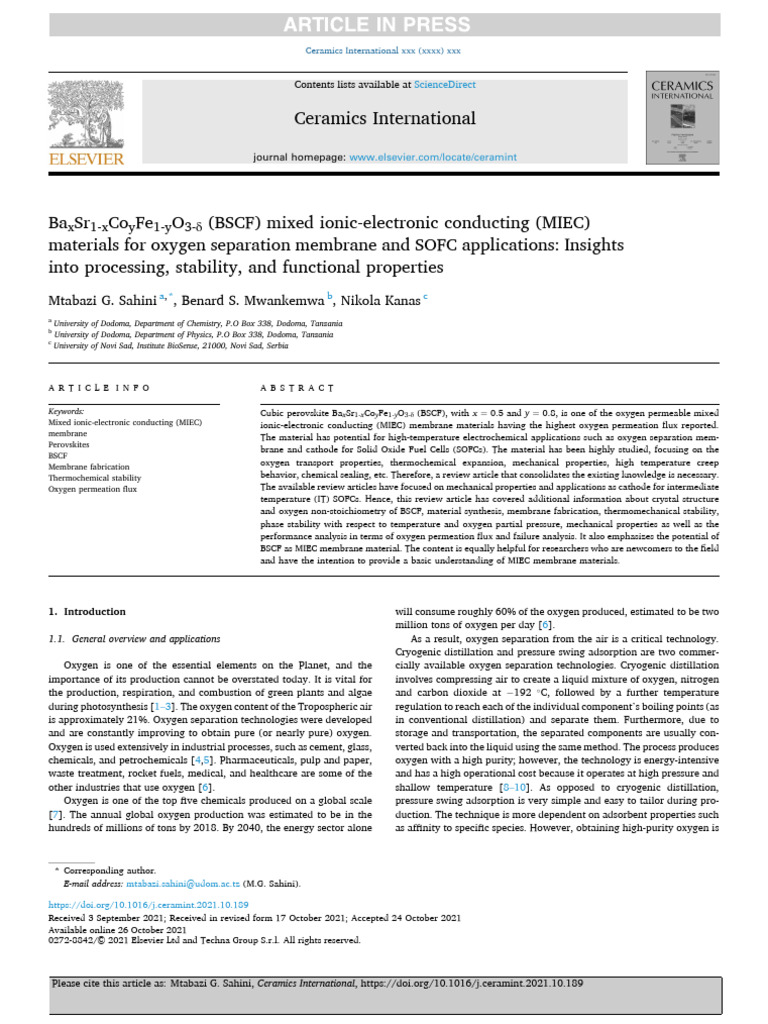 Ceramics International: X 1-x y 1-Y 3 | PDF | Solid Oxide Fuel Cell ...
