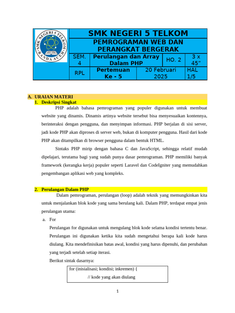 Array dan Perulangan dalam PHP | PDF