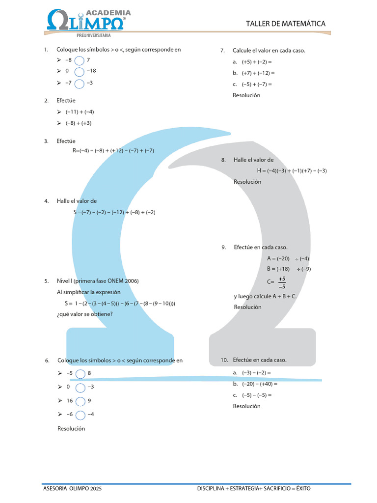 Taller de Matemáticas: Ejercicios y Resoluciones | PDF