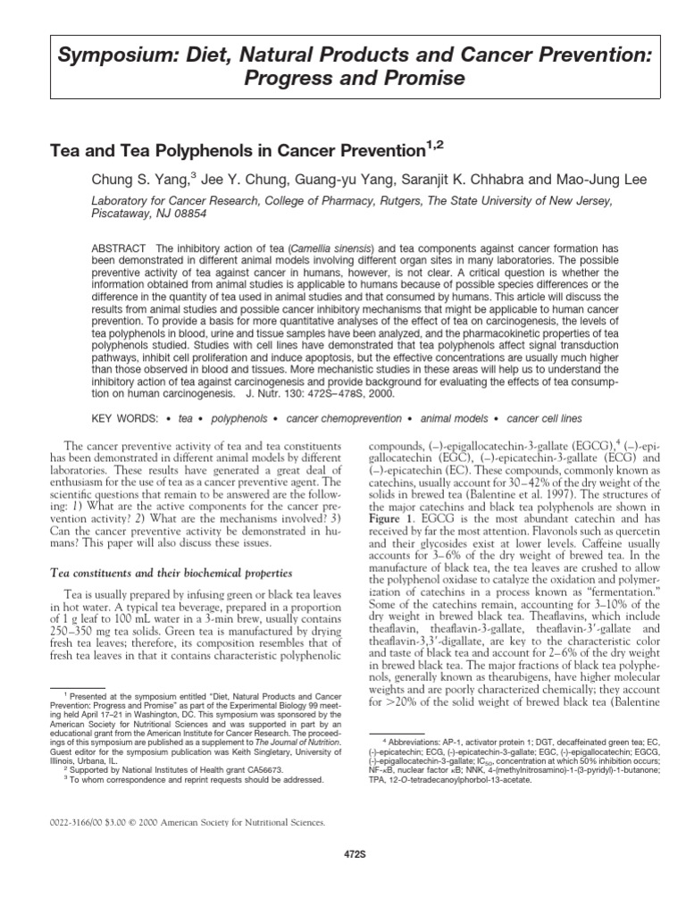 Tea Polyphenols and Cancer Prevention | PDF | Carcinogenesis | Cancer