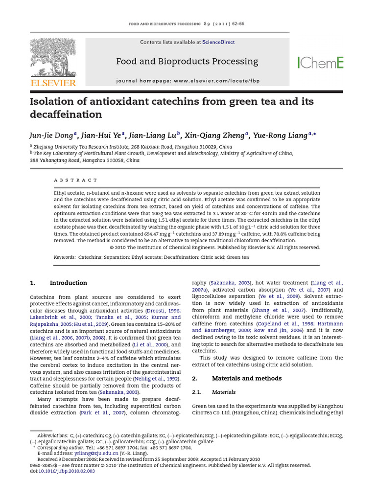 Decaffeination of Green Tea Catechins | PDF