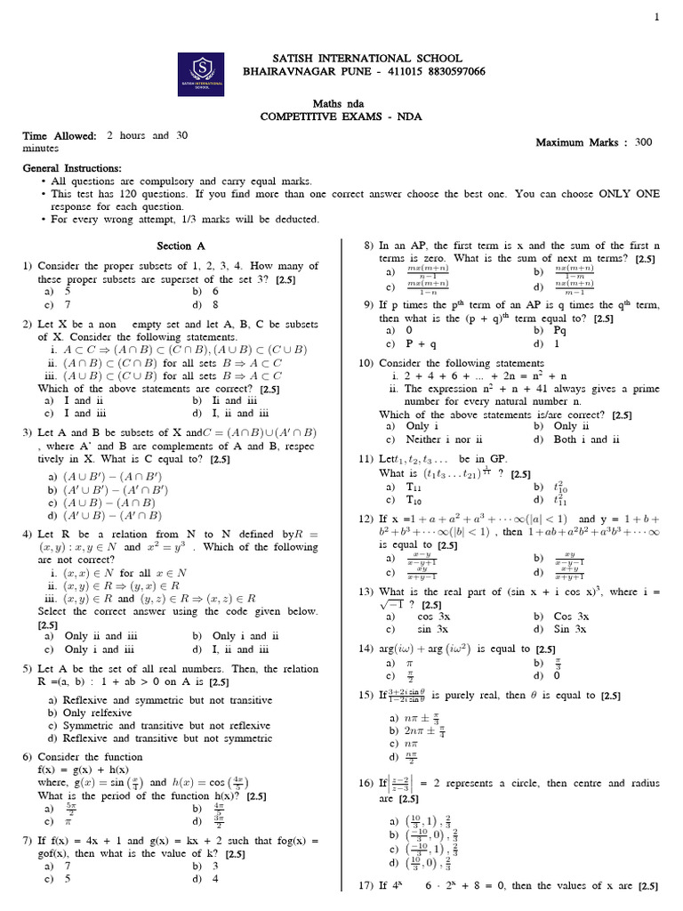 NDA Maths Exam Overview and Structure | PDF | Equations | Elementary ...