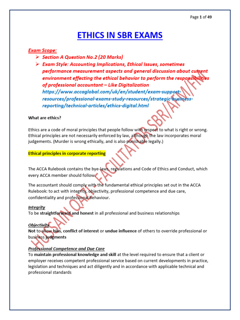 Ethical Principles in SBR Exams | PDF | Fair Value | Goodwill (Accounting)