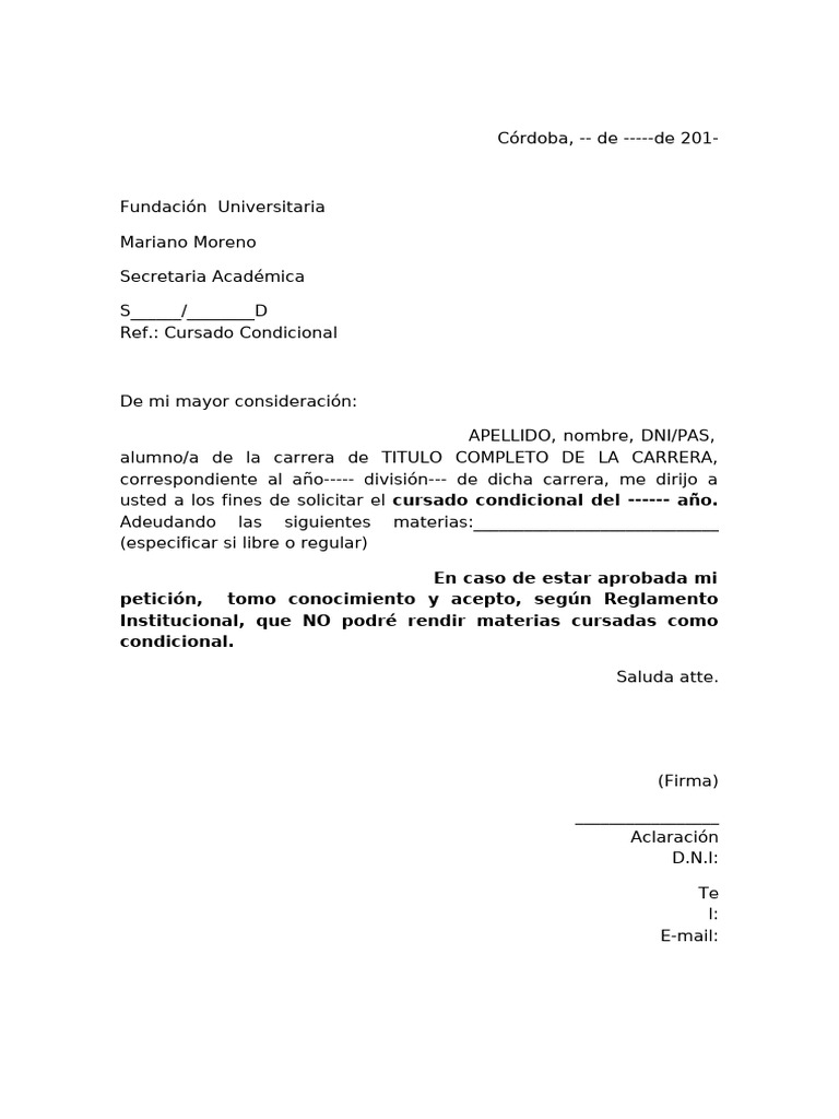 Solicitud de Cursado Condicional | PDF