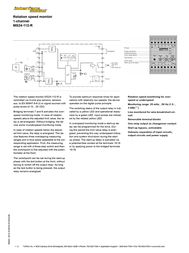 MS24-112-R Rotation Speed Monitor | PDF | Relay | Equipment