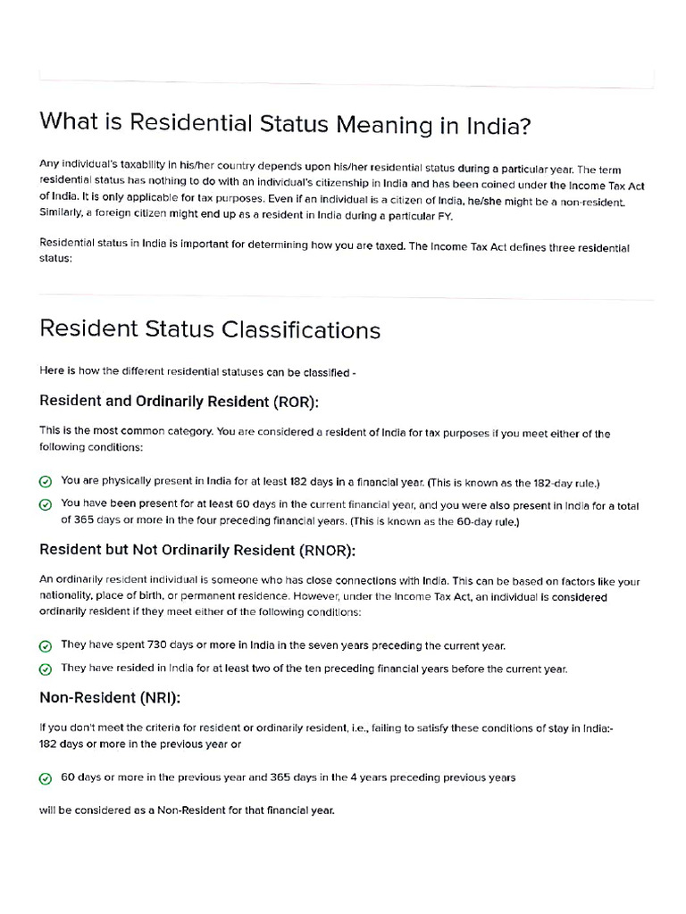Residential Status Notes | PDF