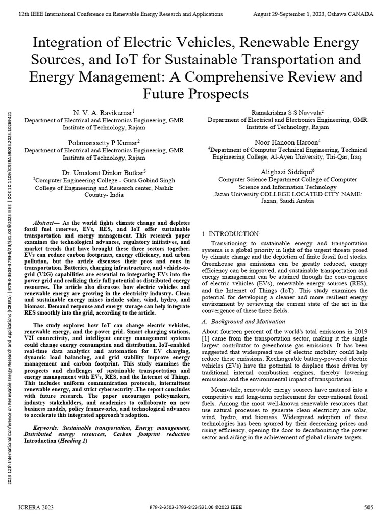 Integration of Electric Vehicles, Renewable Energy Sources, and IoT For ...