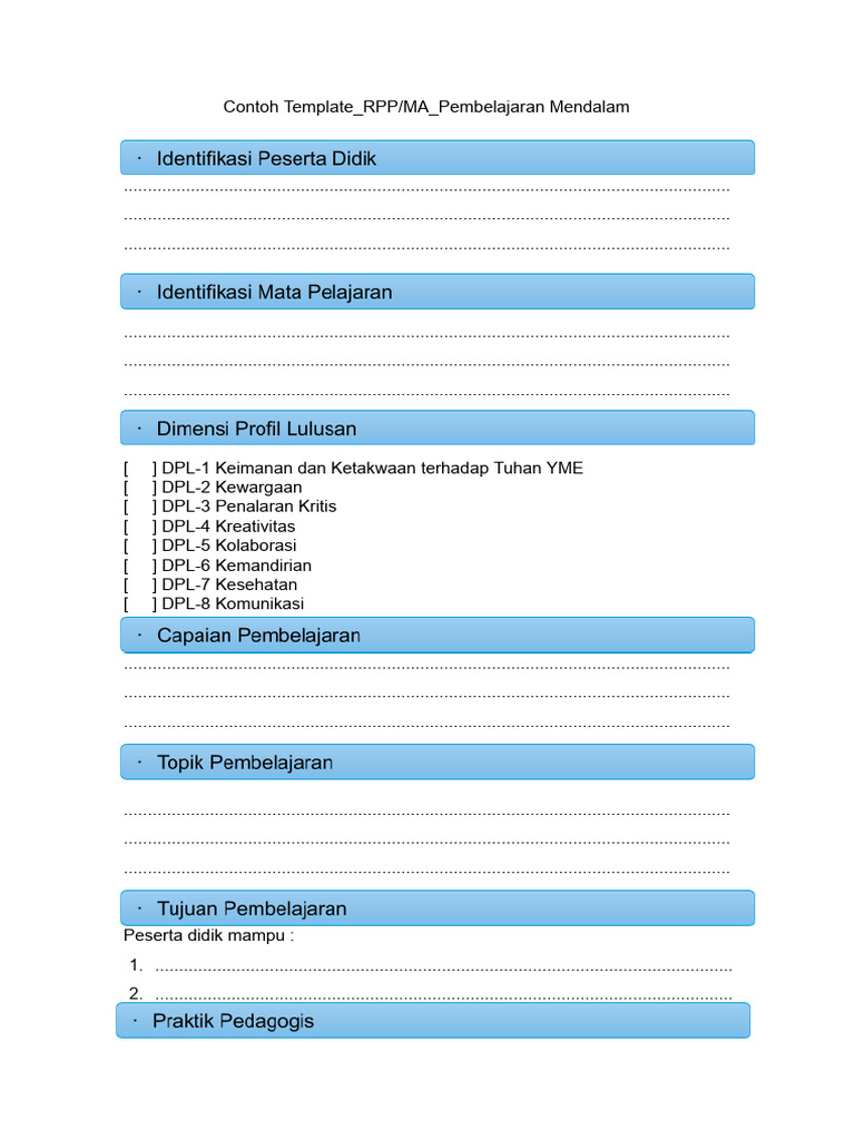 Template RPP Pembelajaran Mendalam | PDF