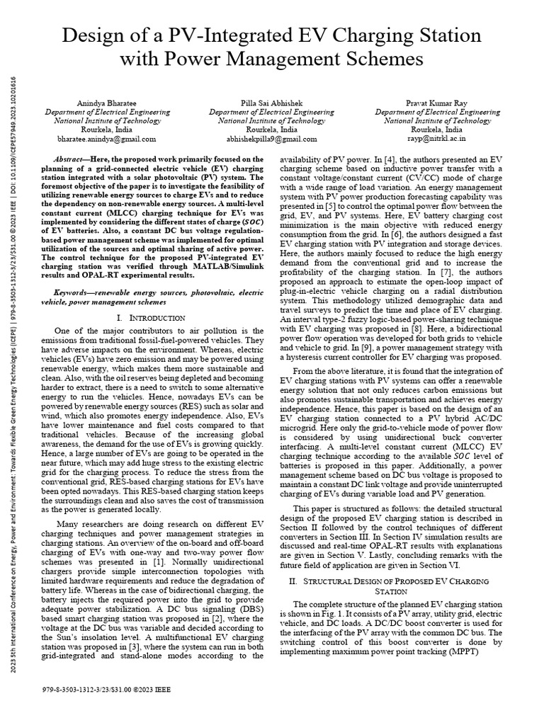 Design of a PV-Integrated EV Charging Station With Power Management ...