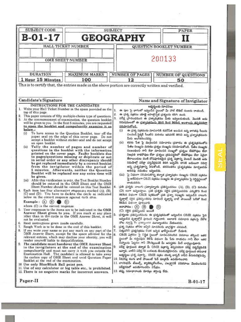 TS SET Previous Year Question Geography II | PDF