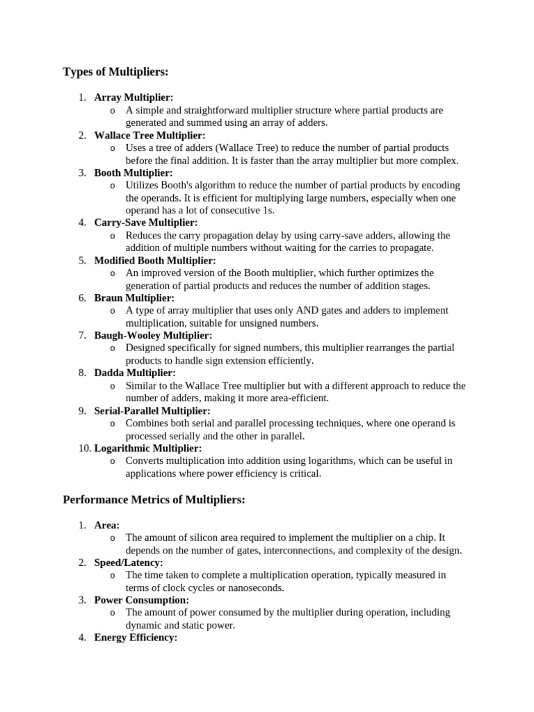 Types and Performance of Multipliers | PDF | Computer Engineering ...