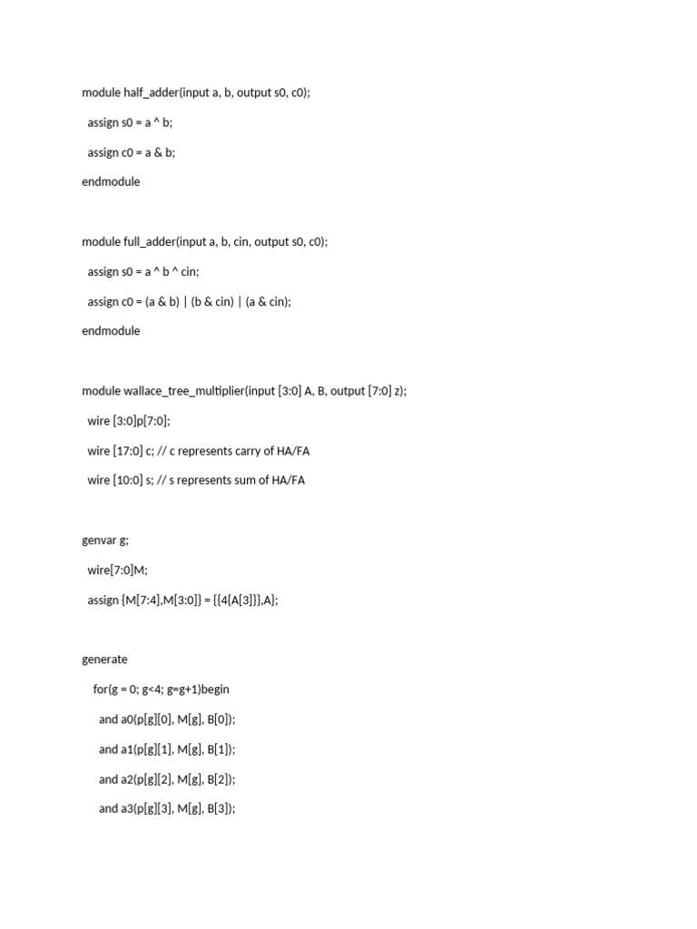 Project Code Wallace Tree Multipier | PDF
