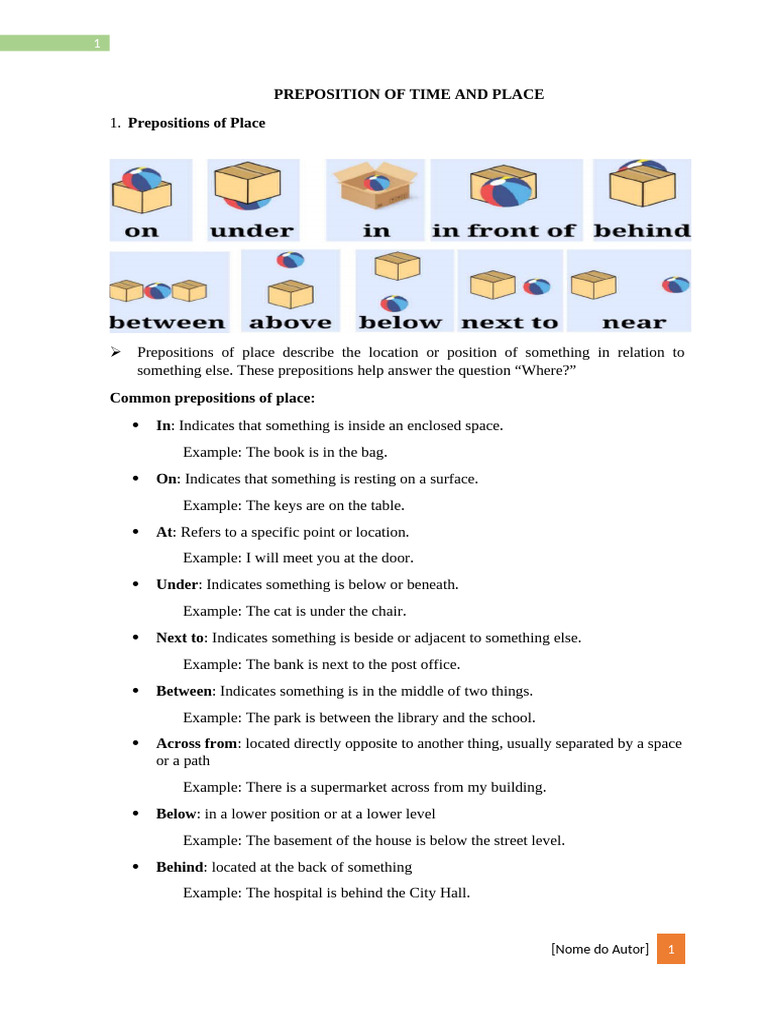 Prepositions of Time and Place Explained | PDF | Linguistic Morphology ...