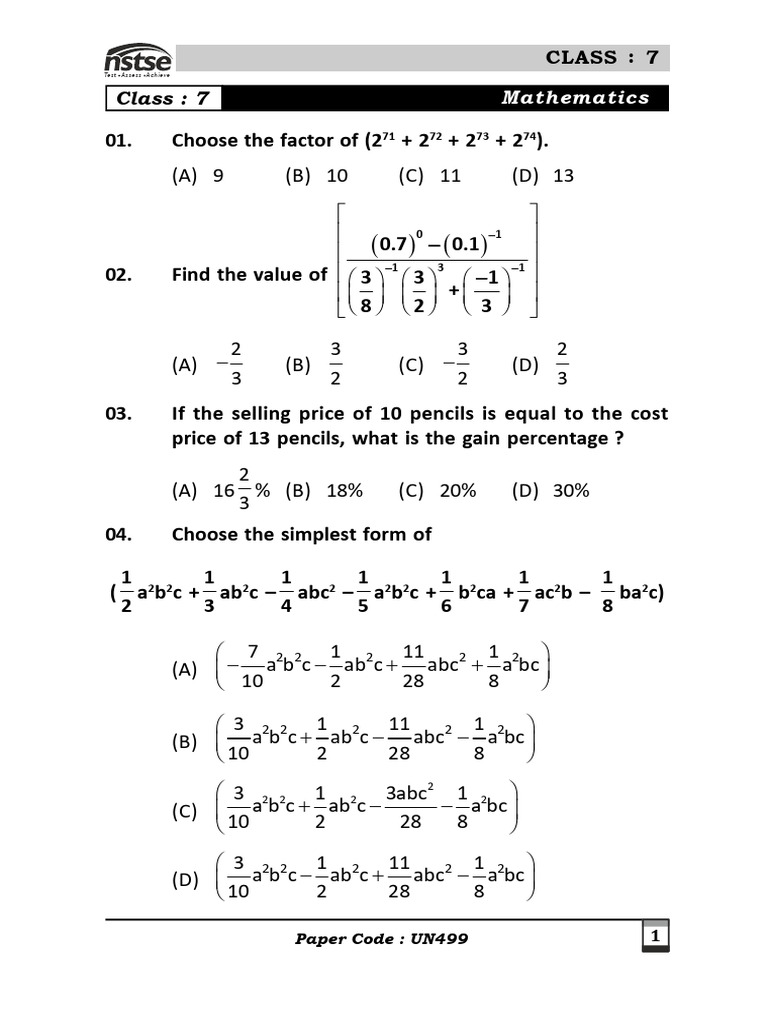 Class 7 Mathematics and Science Test Questions | PDF | Ph