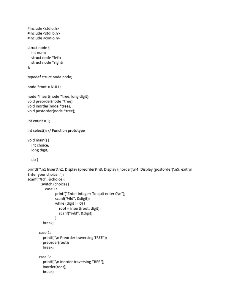 Binary Tree Operations in C | PDF