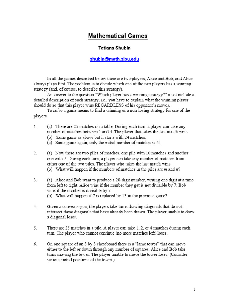 Winning Strategies in Mathematical Games | PDF | Number Theory ...