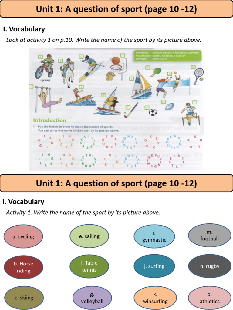 Vocabulary and Activities on Sports | PDF | Linguistics | Grammar